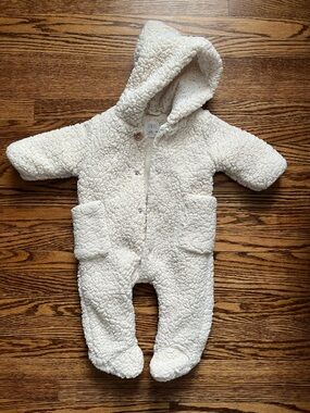 ZARA Cream Sherpa Hooded Footed One-Piece Bunting